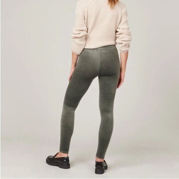 SPANX Velvet Leggings Green Power Waistband Center Seam-Free Mid-Rise S - Picture 3 of 12